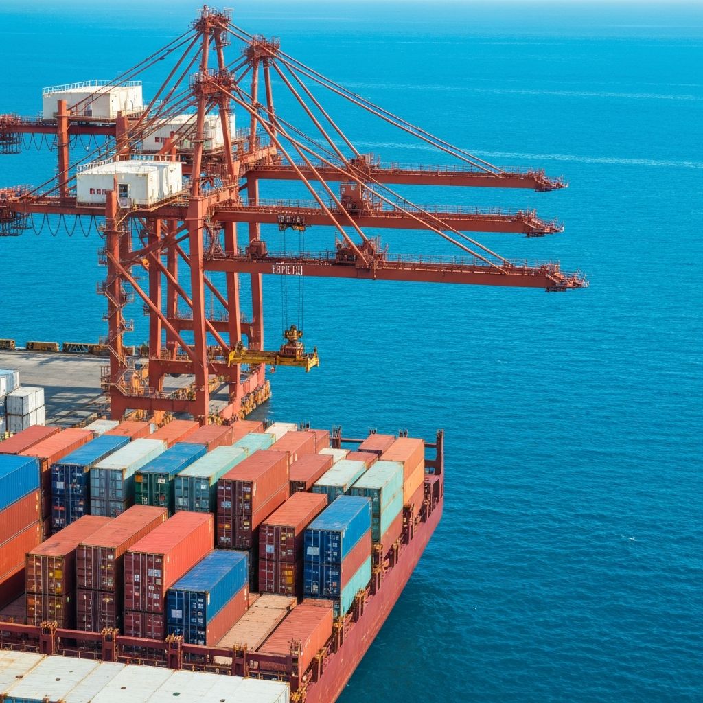 Puerto con contenedores y grúas de carga